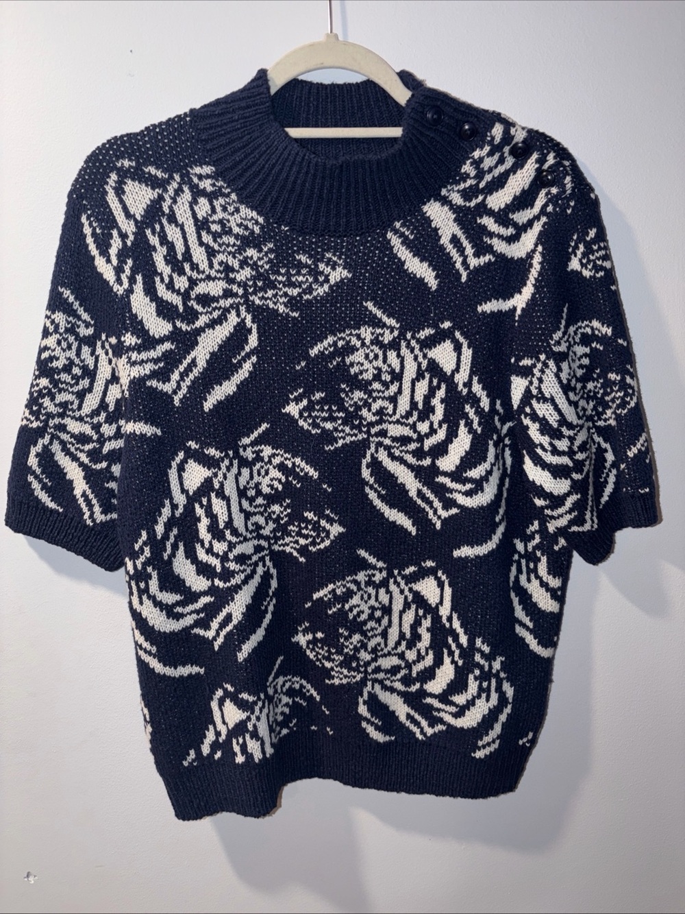 Short Sleeve Mock neck Sweater Tiger Animal Print Blue Preppy Artistic Maeve